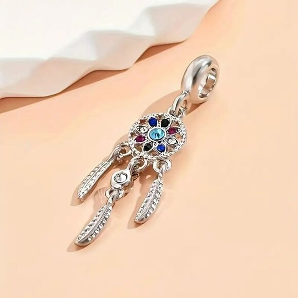 NIB - Heart Dream Catcher Charm with Multicolor Rhinestones - Picture 2 of 4